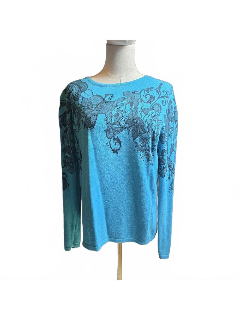 Southern Lady Gothic Floral Blue Long Sleeve Sweater